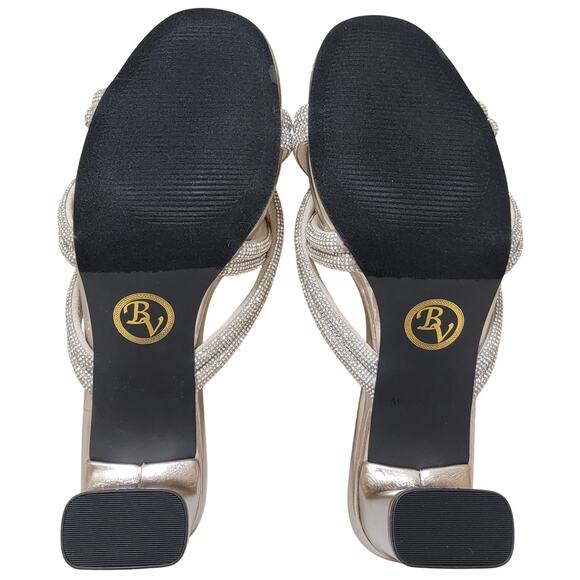 Bella Vita Women Carmen Cross Strap Slide Sandals Size US 6.5W Gold w/ Stones - Picture 5 of 6